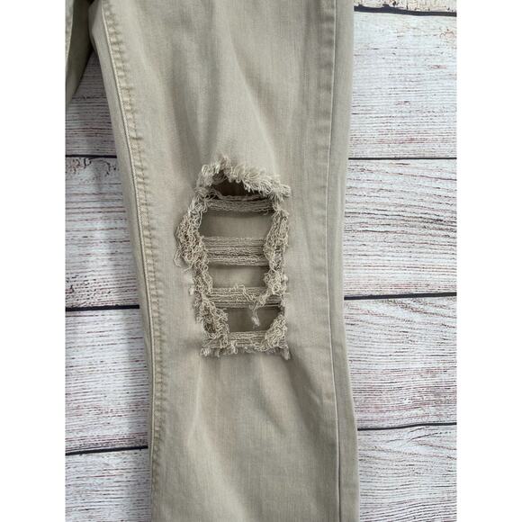 Risen Distressed Bootcut Jeans Women's Size 0/24 Tan/Beige Stretch - Picture 5 of 16